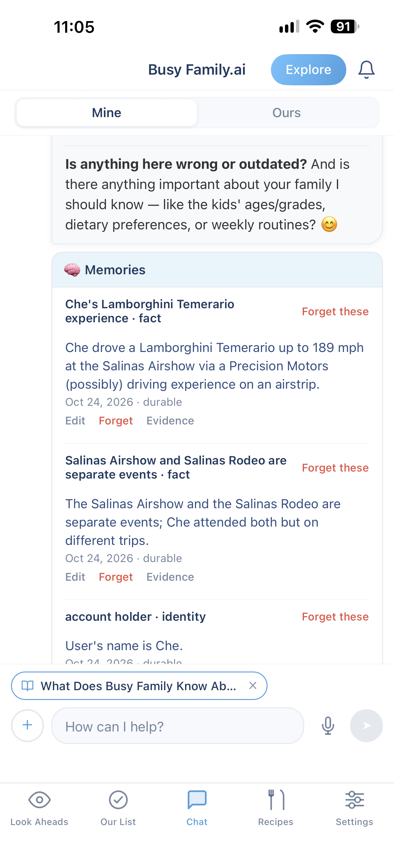 Memory list