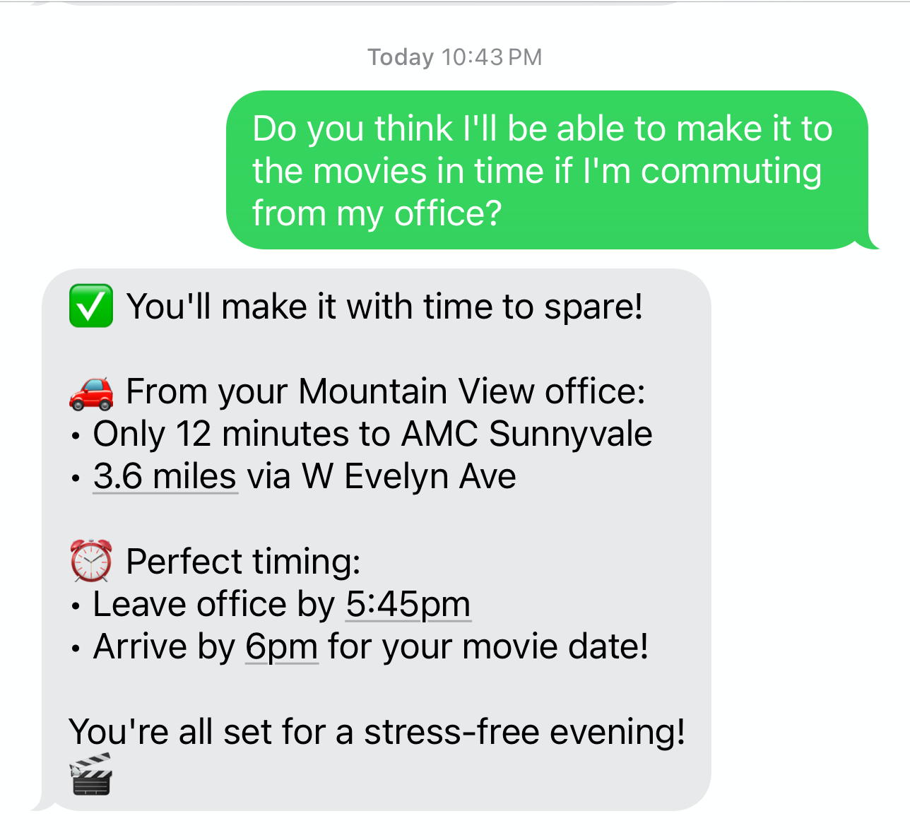 Timeline showing travel time and leave-by guidance
