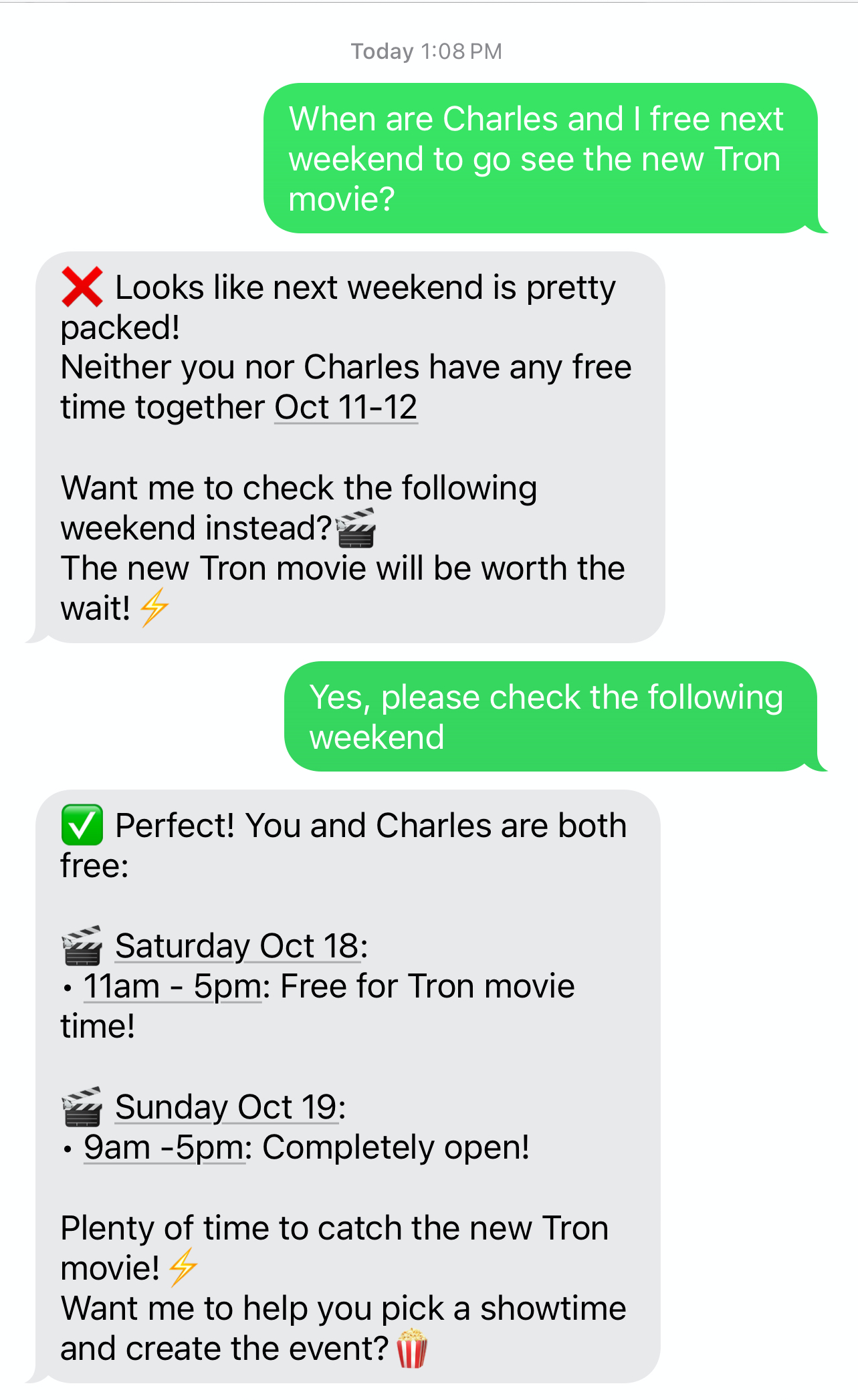 Option cards showing mutually free times